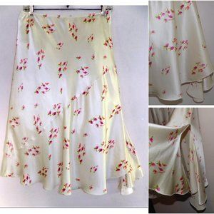 Silk midi skirt 10 Rosebud print Ivory  Pink Long side slit Satin USA Tom Nguyen